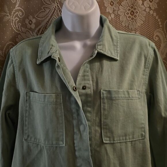 Universal Thread Women's Size XS Green Denim Snap Jacket Pockets - Picture 2 of 10